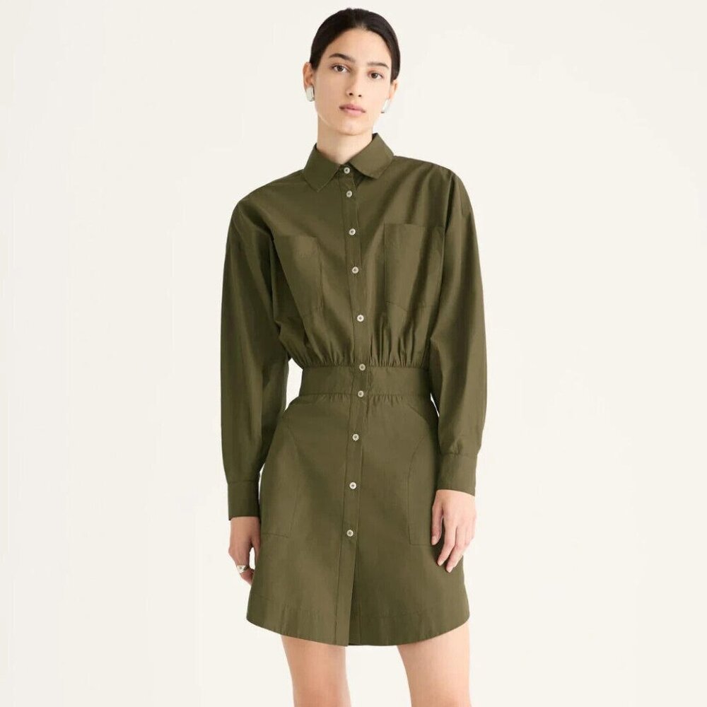 Merlette Bedford Buttondown Solid Mini Shirt Dress Cotton Long Sleeve XL 268163